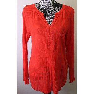 ANN TAYLOR LOFT Womens size M PRETTY Pullover Orange COTTON Blouse Shirt
